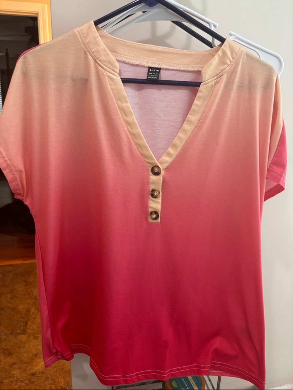 SHEIN Pink to Cream Ombre Henley Blouse